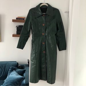 Green Leather Trench Coat - S